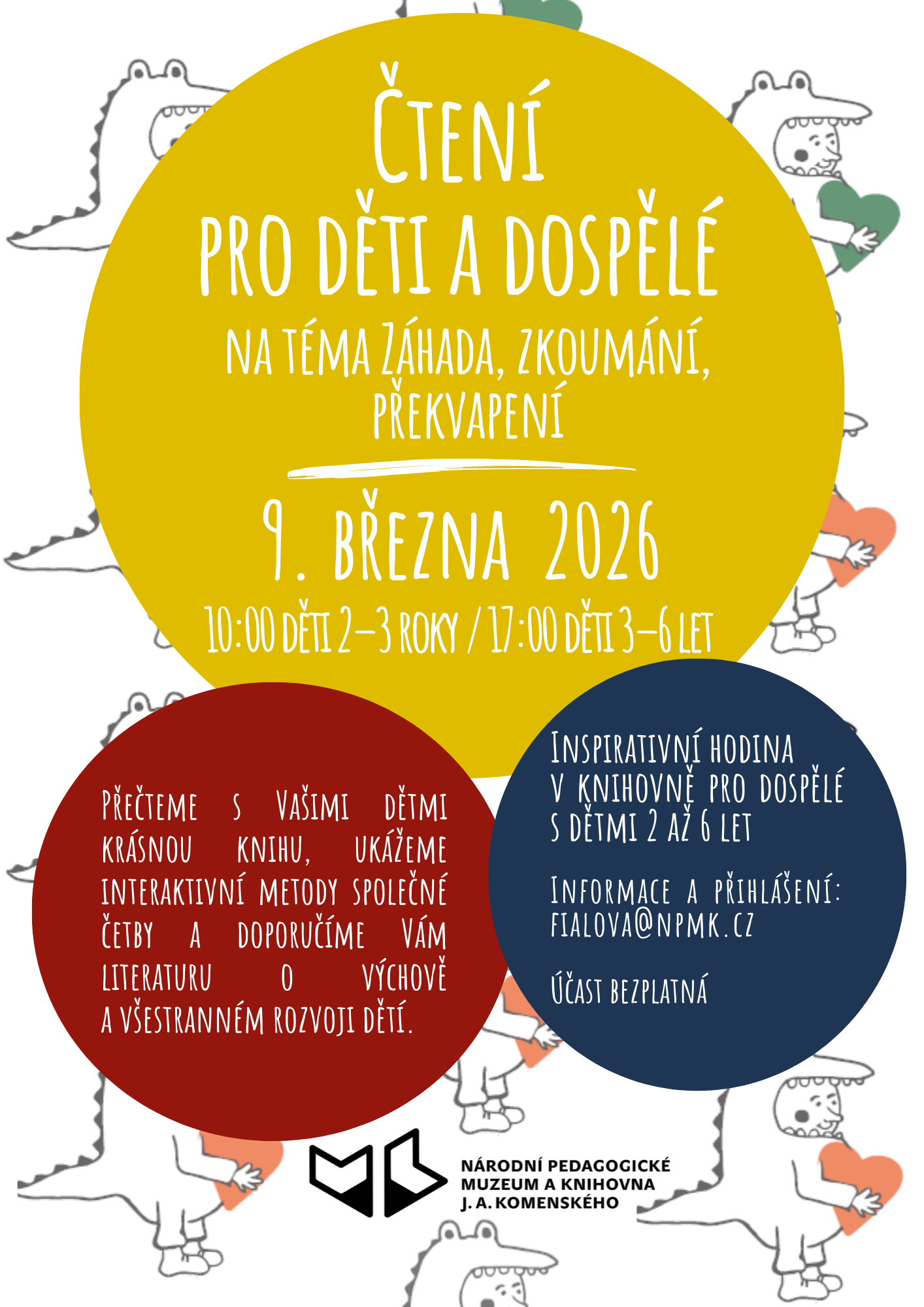 plakát k akci: Čtení pro děti a dospělé na téma záhada, zkoumání, překvapení